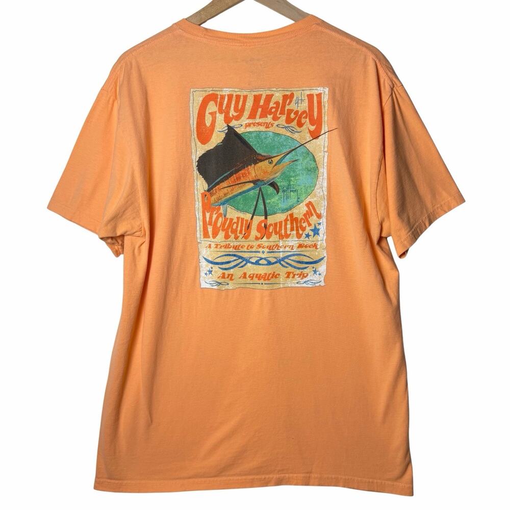 Guy Harvey Orange Graphic Print Fishing T-Shirt Men's size L